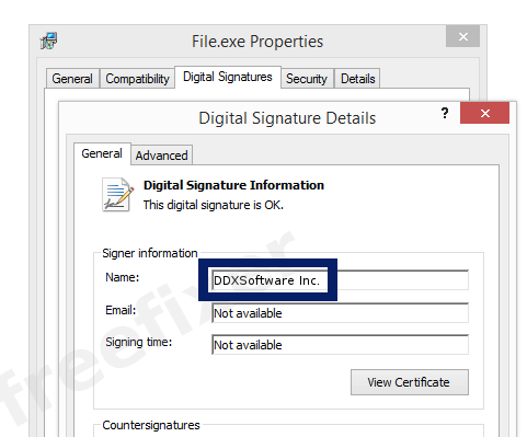 Screenshot of the DDXSoftware Inc. certificate